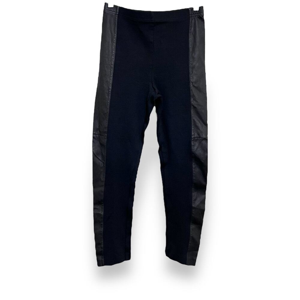 St John Womens Sz 4 Black 100% Leather Tuxedo Stripe Panel Ponte Pants Sz 8